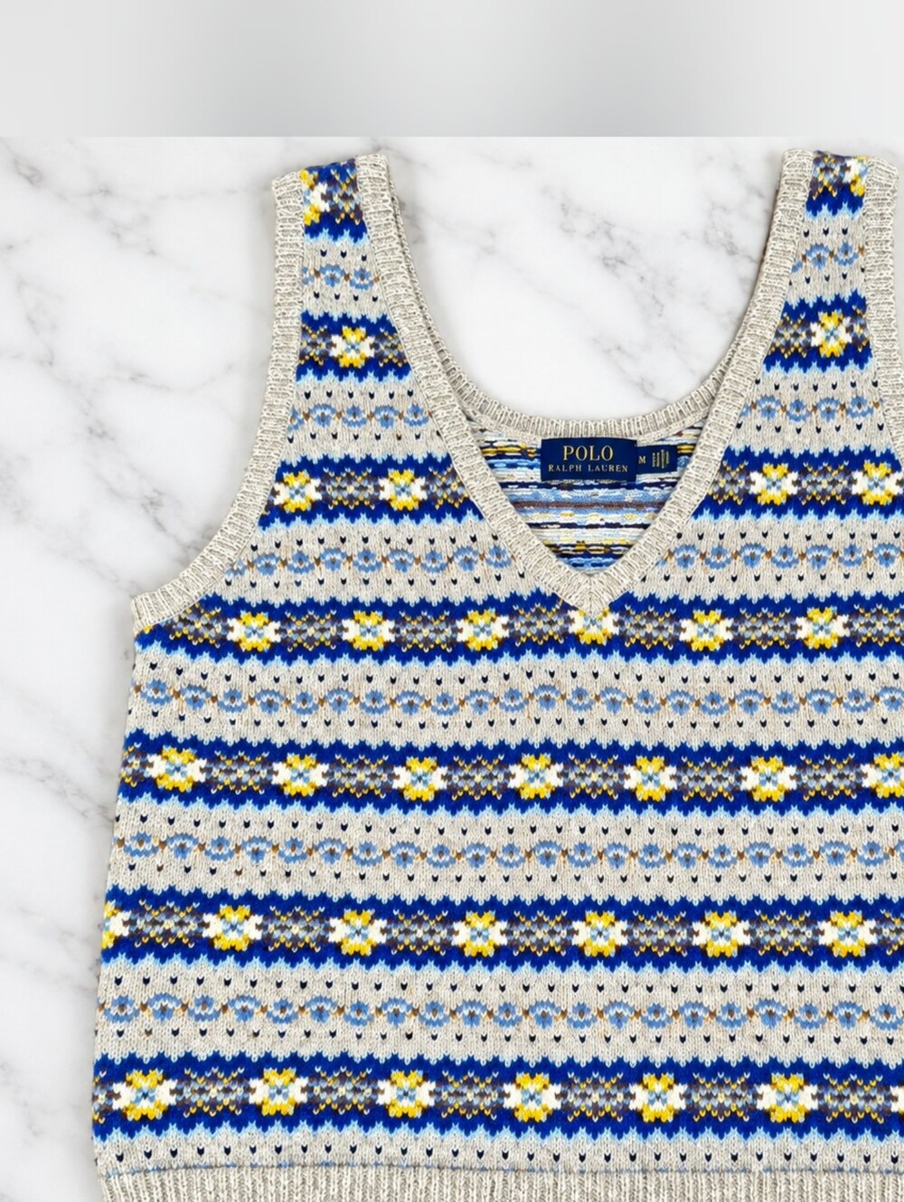 Polo Ralph Lauren Fair Isle Sweater Vest V-Neck Silk Cashmere Blend